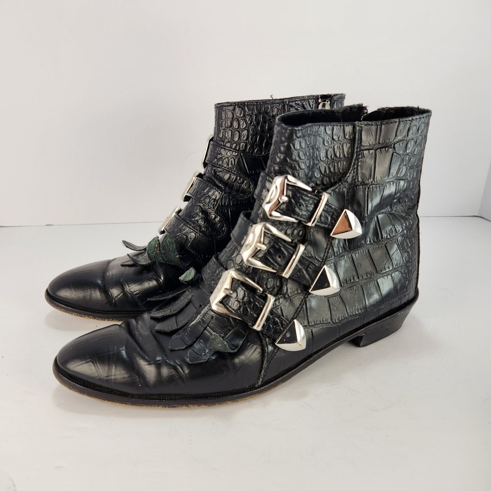 Modern Vice Special Edition Jett Croc Women's Black Leather Booties Size 38 (8)